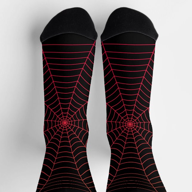 Red black spider web Halloween pattern  Socks (Top)