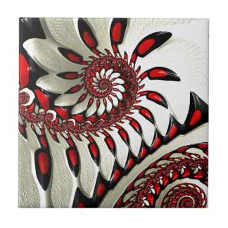 Red & Black Spiral Fractal Tile