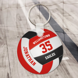 red black sports team colours boys girls volleybal keychain