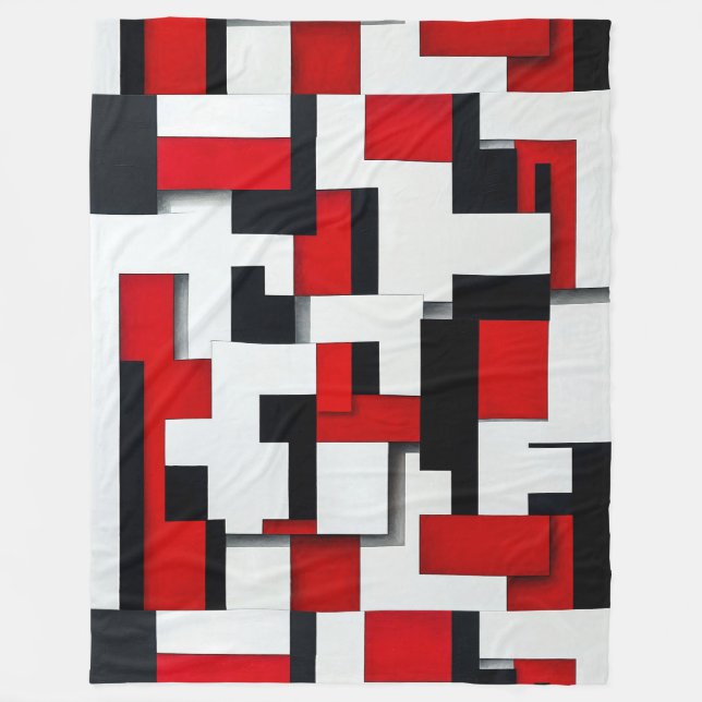 🟥 Red Black Square Pattern Cozy Home Gift 🎁 Fleece Blanket (Front)