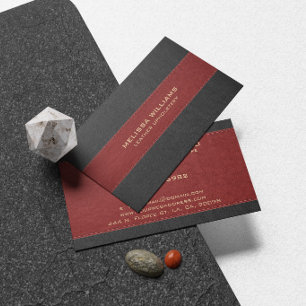 Red & Black Stitched Leather Texture Business Card