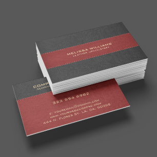 Red & Black Stitched Leather Texture Business Card