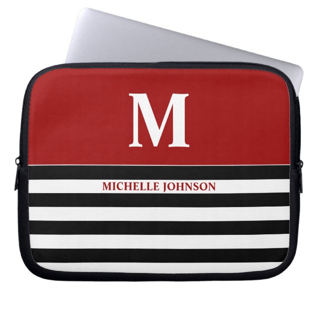 Red Black Striped Laptop Case for Women or Girl (Front)