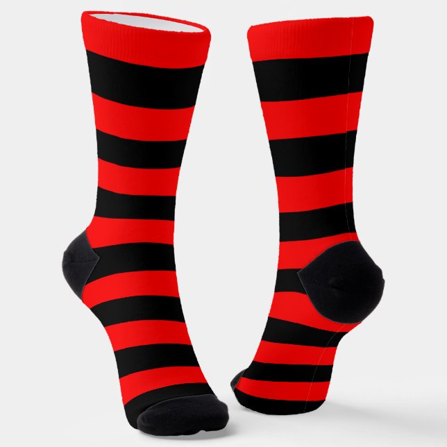 Red/Black Stripes Crew Socks (Angled)