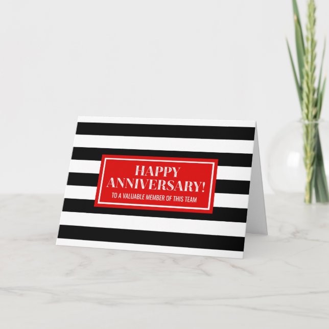 Red Black Stripes Employee Anniversary Card (Front)