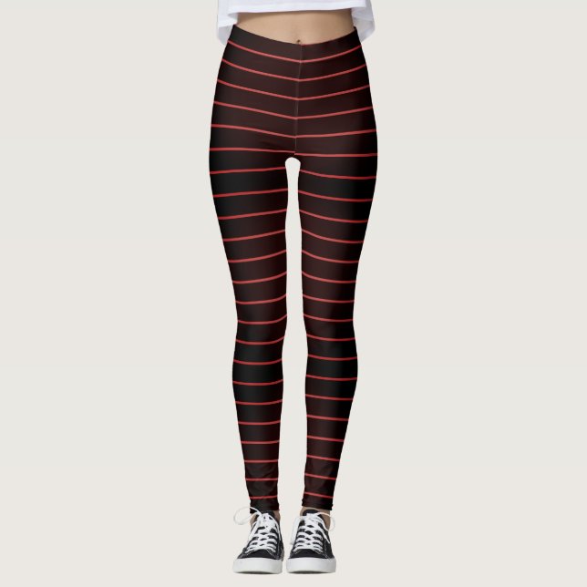 Red Black Stripes, Halloween Vampire Leggings (Front)