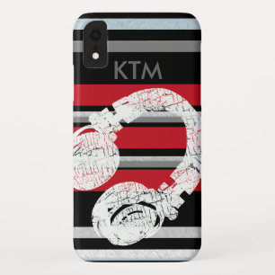 red black stripes & headphone iPhone XR case
