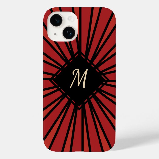 Red Black Stripes Modern Monogram Stylish Custom Case-Mate iPhone Case (Back)