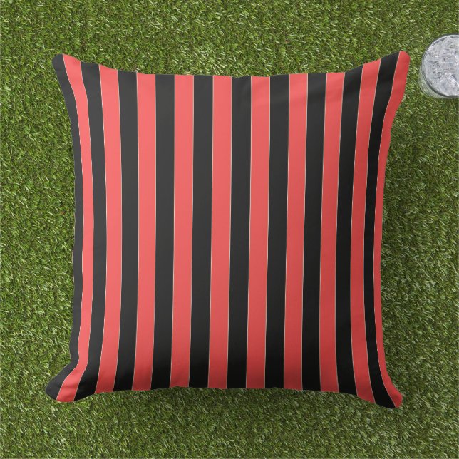 Red Black Stripes  Outdoor Pillow (Grass)