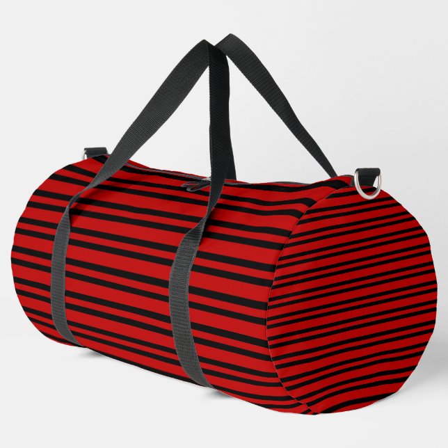 Red Black Stripes Pattern Large Duffle Bag (Left Corner)