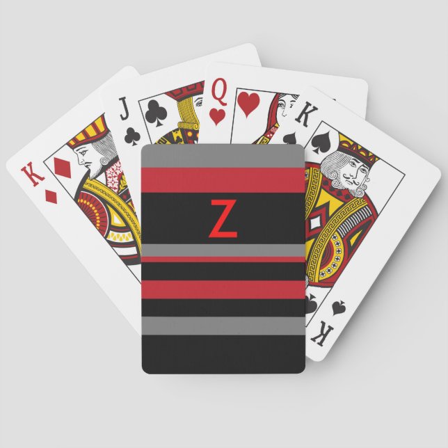 Red & Black Stripes with Initial  Playing Cards (Back)