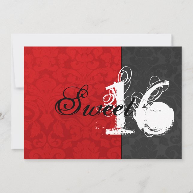 Red & Black Sweet Sixteen Invitations (Front)