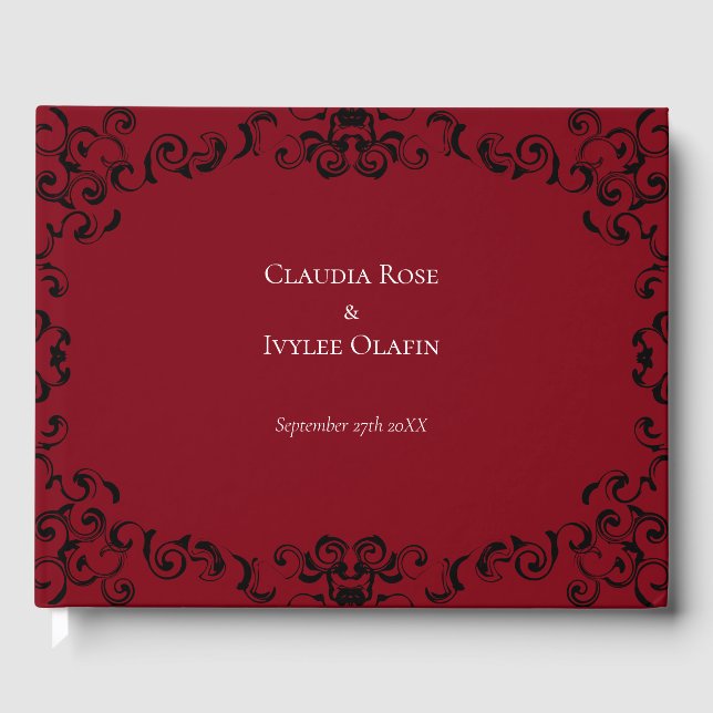 Red & Black Swirl Gothic Wedding Guest Book (Front)