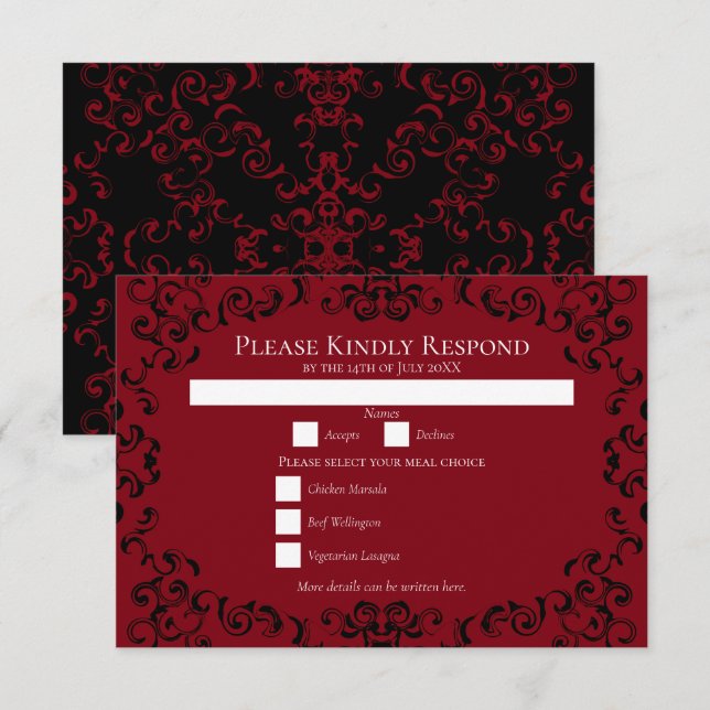 Red & Black Swirl Gothic Wedding Invitation (Front/Back)