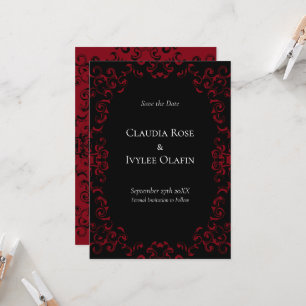 Red & Black Swirl Gothic Wedding Invitation