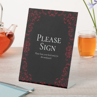 Red & Black Swirl Gothic Wedding Pedestal Sign