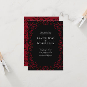 Red & Black Swirl Gothic Wedding Save the Date Invitation