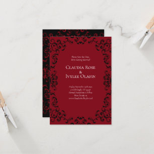 Red & Black Swirl Gothic Wedding Save the Date Invitation