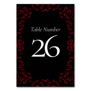 Red & Black Swirl Gothic Wedding Table Number