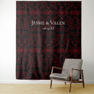Red & Black Swirl Gothic Wedding Tapestry