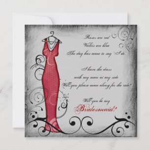 Red black swirls rhyming bridesmaid cards