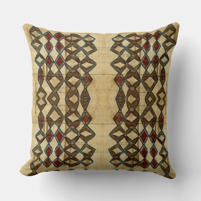 Red Black Tan African Diamond Pattern Tribal Throw Pillow (Front)