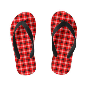Red Black Tartan Chequered Plaid Pattern-24899 Kid's Flip Flops