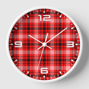 Red Black Tartan Chequered Plaid Pattern Clock