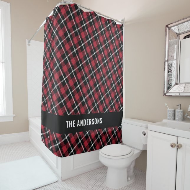 Red black tartan modern rustic personalized (In Situ)