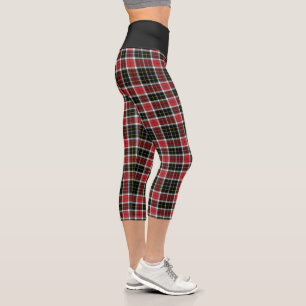 Red Black Tartan Plaid Checks High Waisted Capris