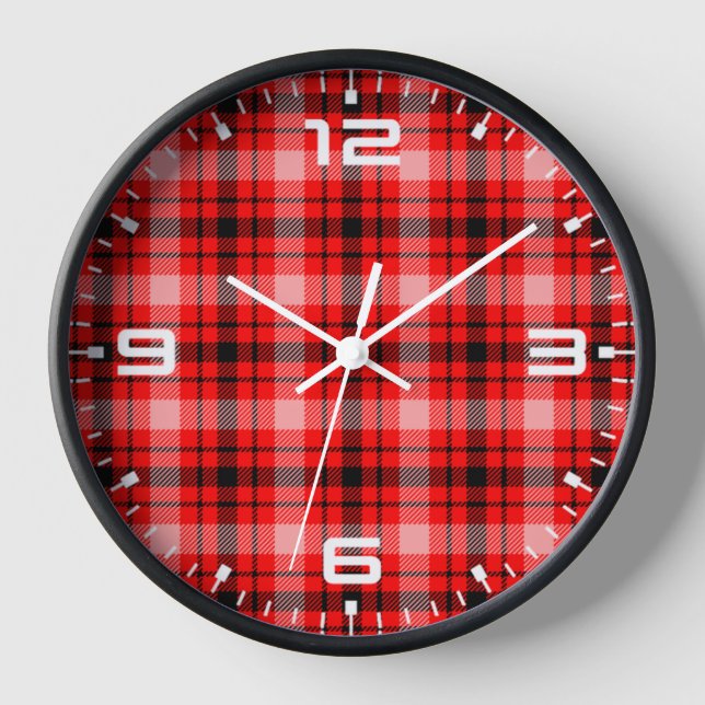 Red & Black Tartan Plaid Elegance Clock (Front)