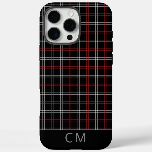 Red Black Tartan Plaid Pattern Monogram Modern Case-Mate iPhone Case (Back)
