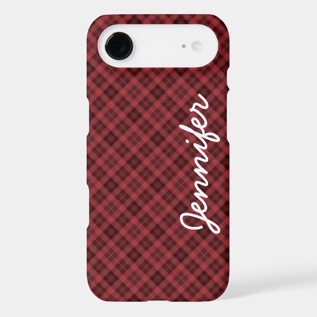 Red Black Tartan Plaid Personalized Name, Retro Case-Mate iPhone Case (Back)