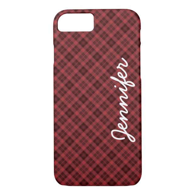 Red Black Tartan Plaid Personalized Name, Retro Case-Mate iPhone Case (Back)