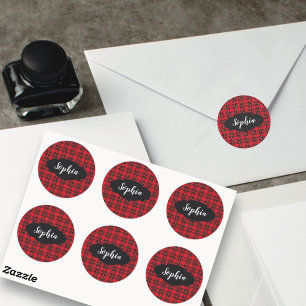 Red & Black Tartan Plaid Personalized Stickers