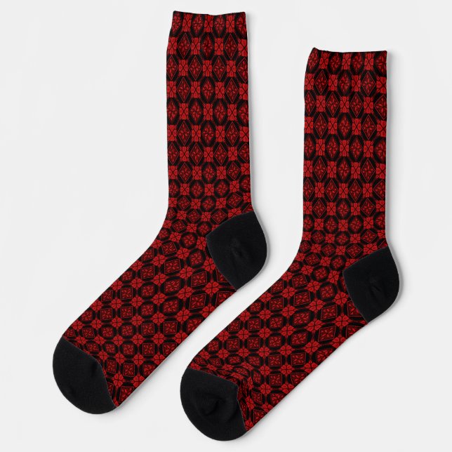 Red & Black Tatreez Henna Thobe Pattern Socks (Left)