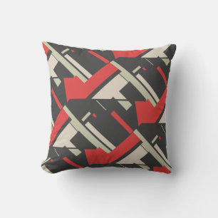 Red Black Taupe Beige Tiled Diagonal Abstract Art Throw Pillow
