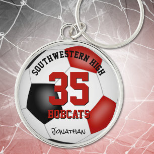 red black team colors boys girls name soccer keychain