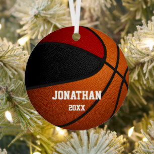 red black team colours boys girls basketball metal ornament