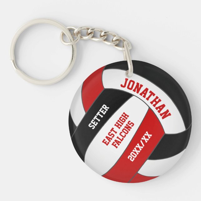 red black team colours custom boys volleyball keychain (Front)