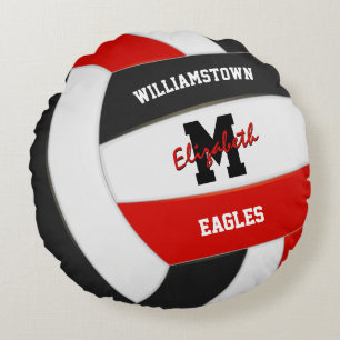 red black team colours kids volleyball room decor round pillow
