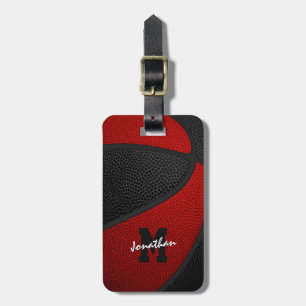red black team colours monogrammed basketball luggage tag