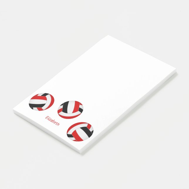 red black team colours personalized volleyball post-it notes (Angled)