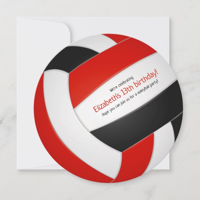 Red black team colours volleyball party announcement (Front)