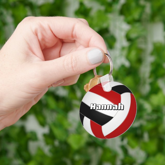 red black team colours volleyball sports party keychain (Hand)