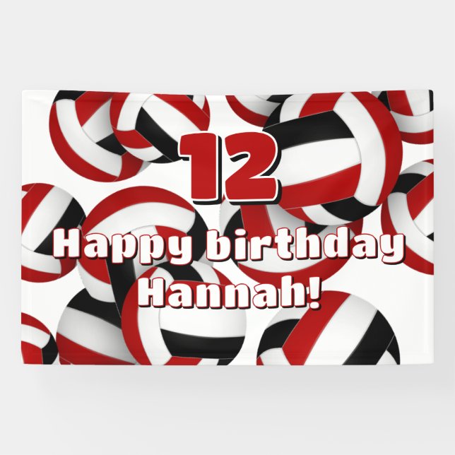 red black team colours volleyballs birthday party banner (Horizontal)