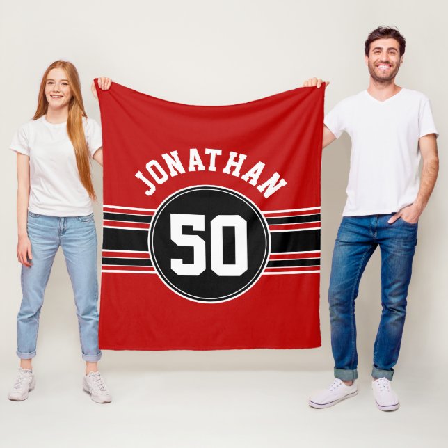Red Black Team Jersey Fan Gear Name Number Fleece Blanket (In Situ)