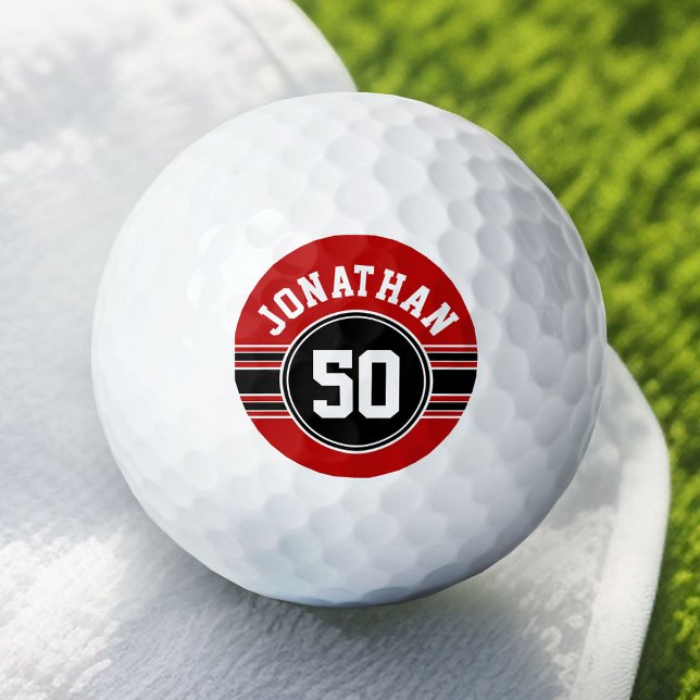 Red Black Team Jersey Fan Gear Name Number Golf Balls (Custom Golf Balls)