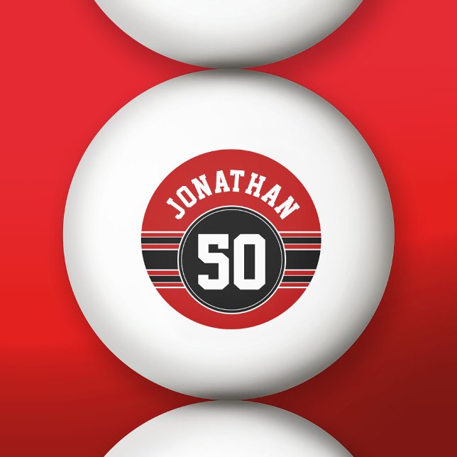 Red Black Team Jersey Fan Gear Name Number Ping Pong Ball (Custom Ping Pong Balls)