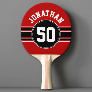 Red Black Team Jersey Fan Gear Name Number Ping Pong Paddle